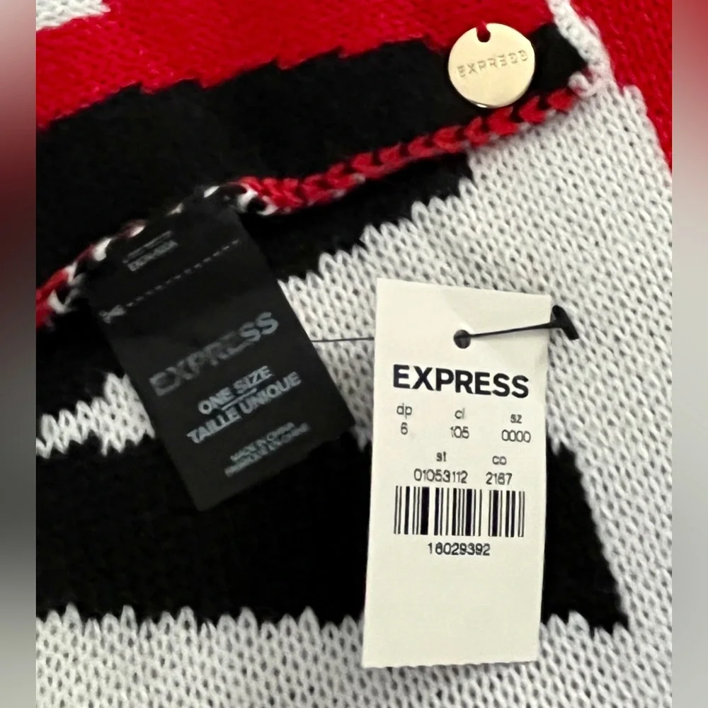 Express cold weather soft and cozy scarf in red/black/white/blue, one size